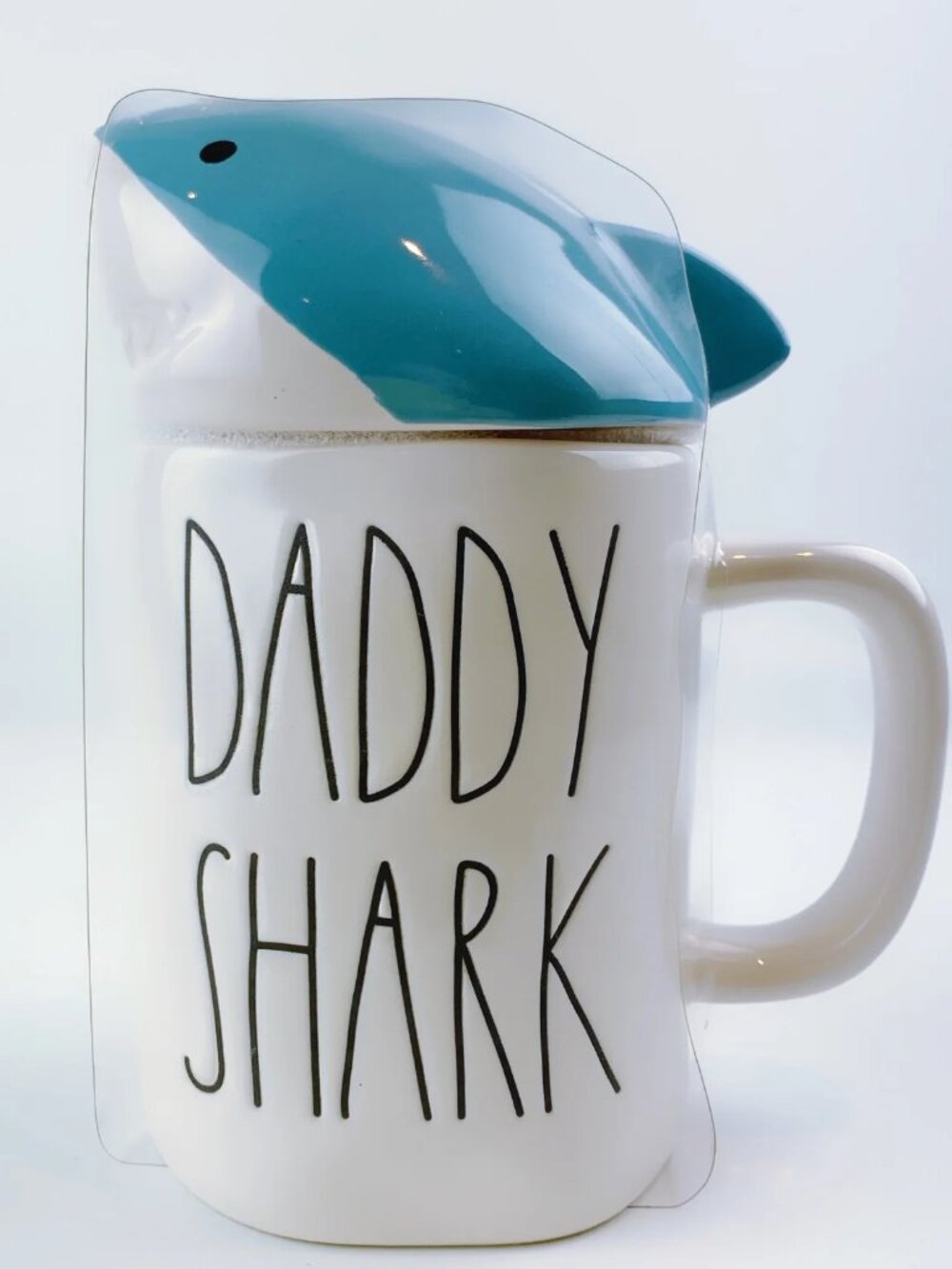 Rae Dunn By Magenta Daddy Shark With Lid Coffee Tea Mug 20 oz